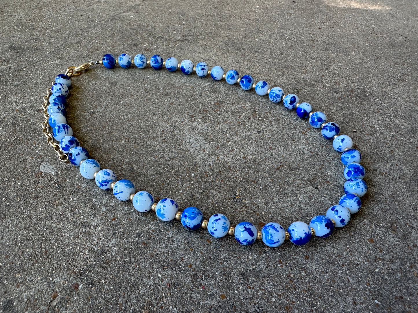 Beaded Necklace-Blue & White