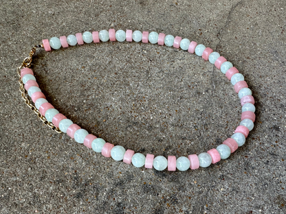 Beaded Necklace-Pale Pink & Pale Mint