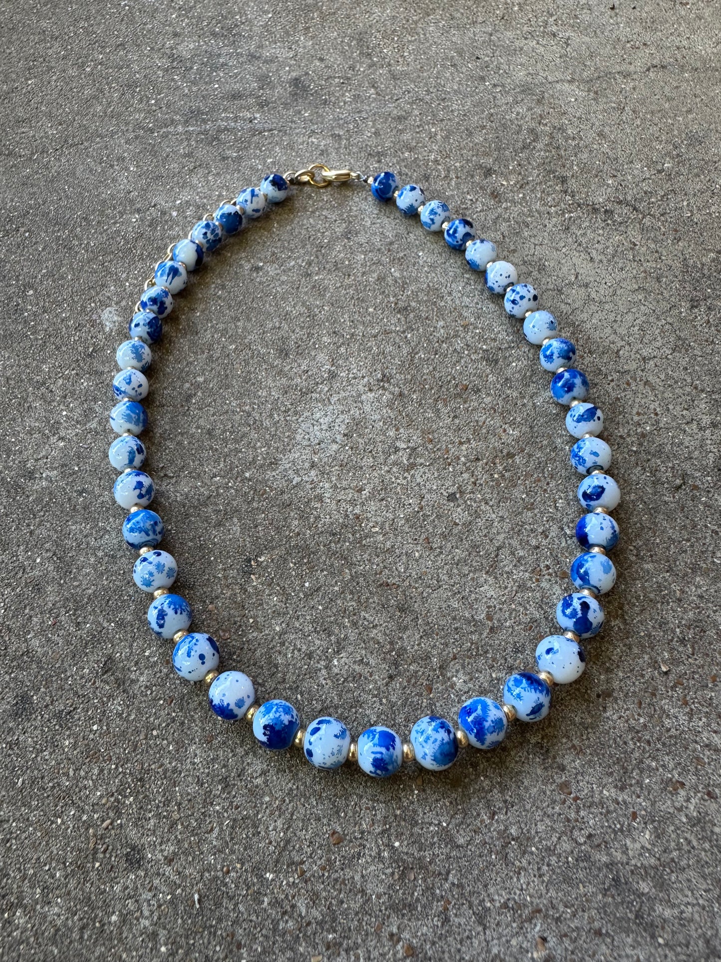 Beaded Necklace-Blue & White