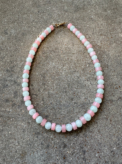 Beaded Necklace-Pale Pink & Pale Mint