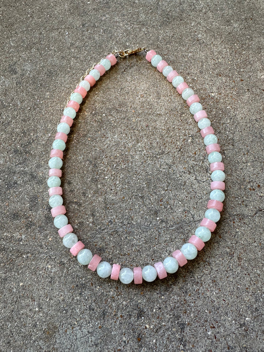 Beaded Necklace-Pale Pink & Pale Mint