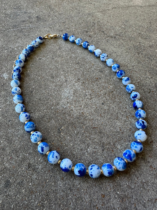 Beaded Necklace-Blue & White