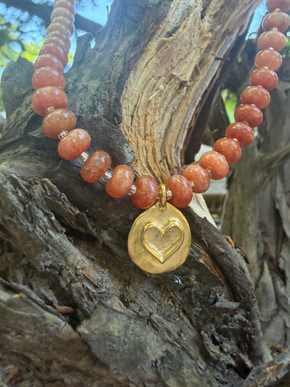 Beaded Necklace-Golden Heart