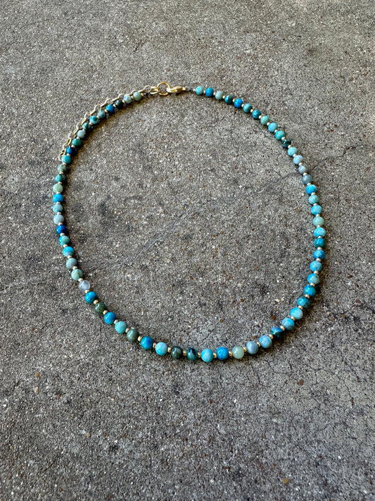 Dainty Beaded Necklace-Mixed Blues & Greens