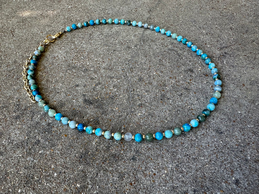 Dainty Beaded Necklace-Mixed Blues & Greens